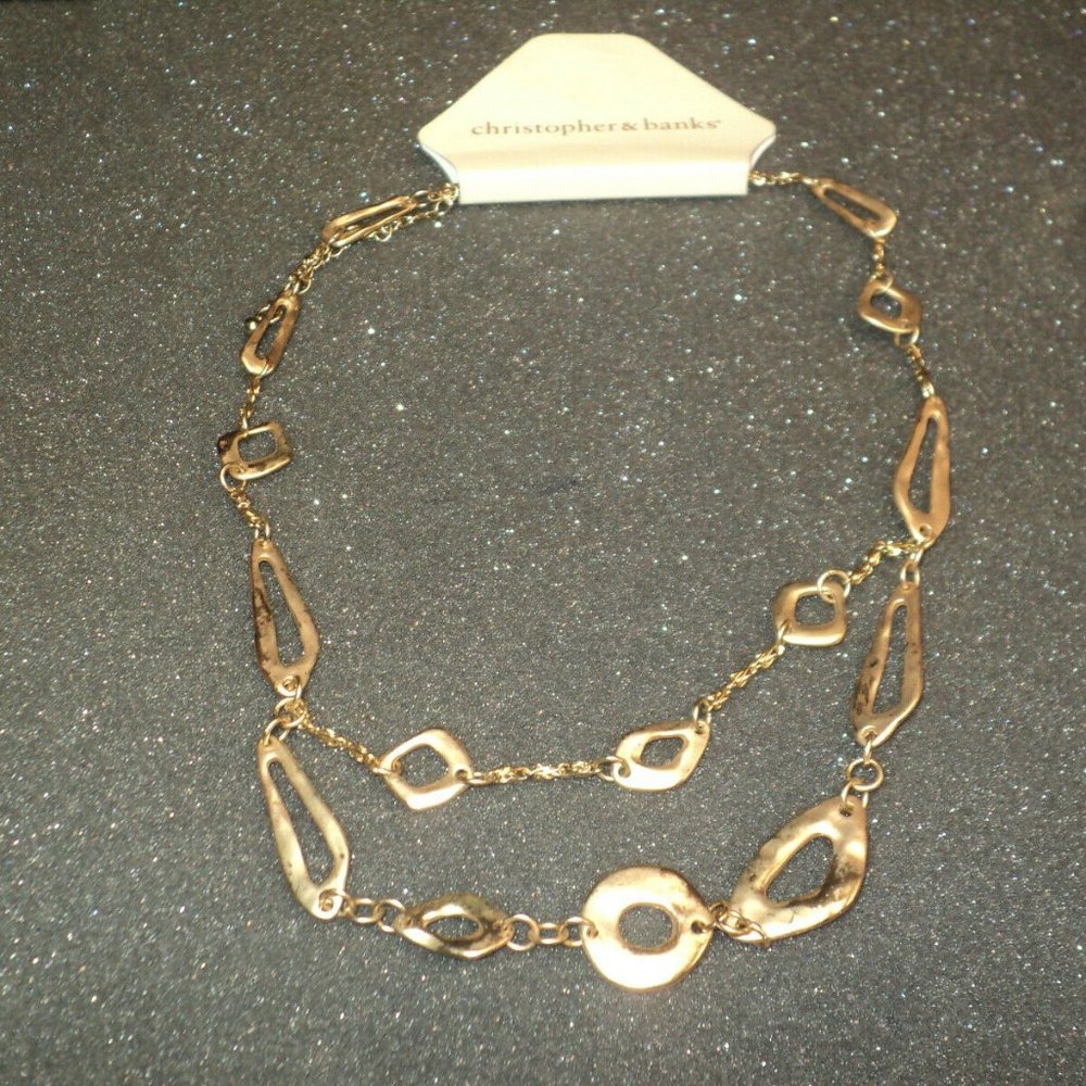Necklace Christopher & Banks Hammered Antique Gold Abstract Shapes 16.5" NEW